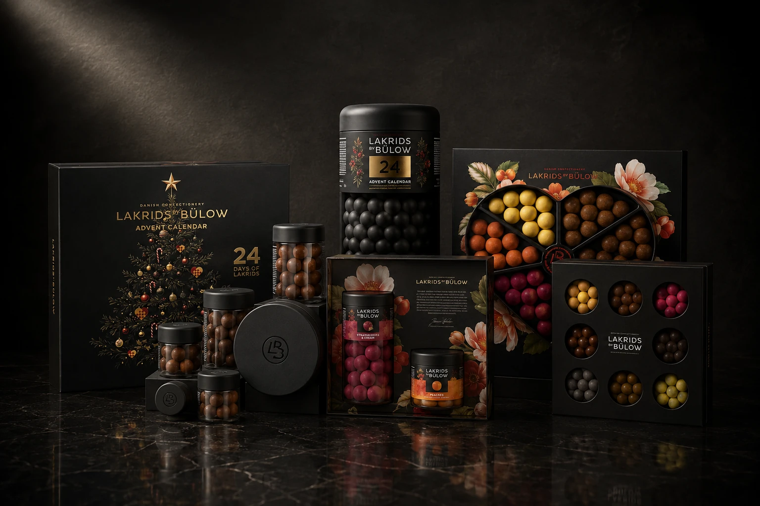 Lakrids by Bülow range — advent calendar, gift boxes, tins and jars